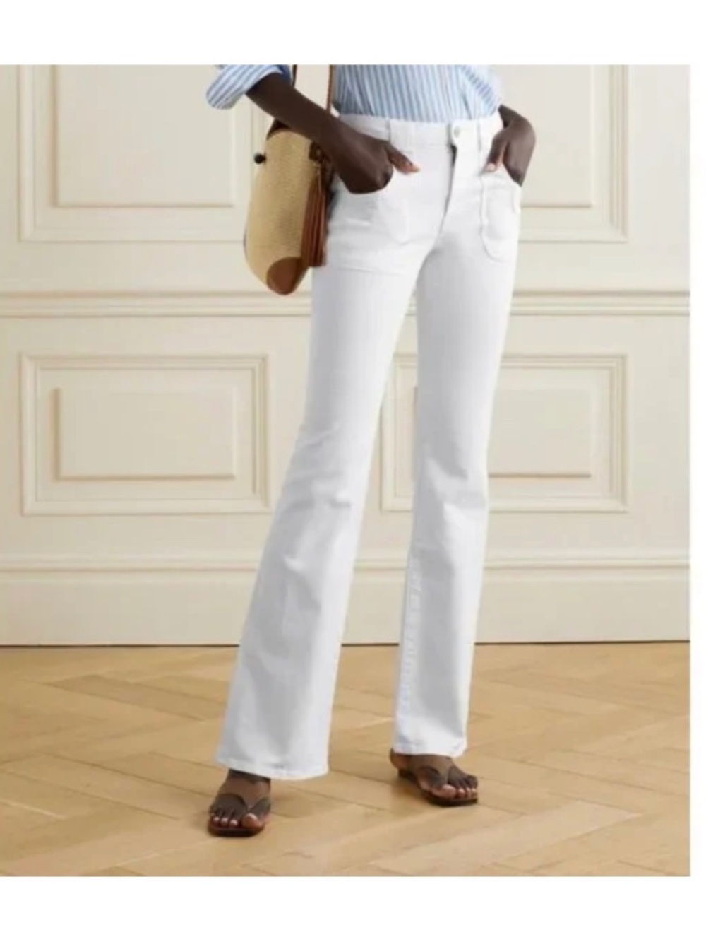 NILI LOTAN Oakland WHITE bootcut jeans 29 28 long mid rise